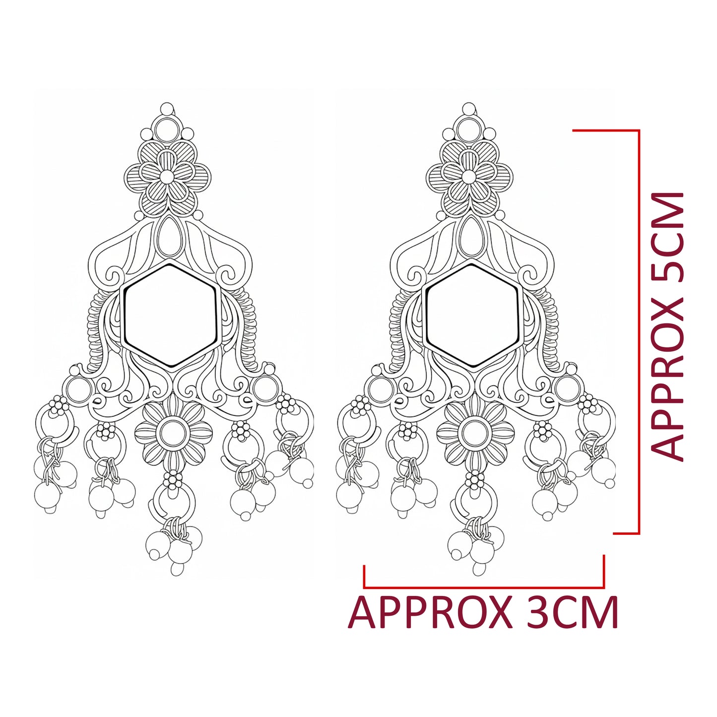 Oxidized Hexagon Stone Chandelier Earrings with Pearl Drops | Traditional Indian Jewellery for Festive & Wedding Wear