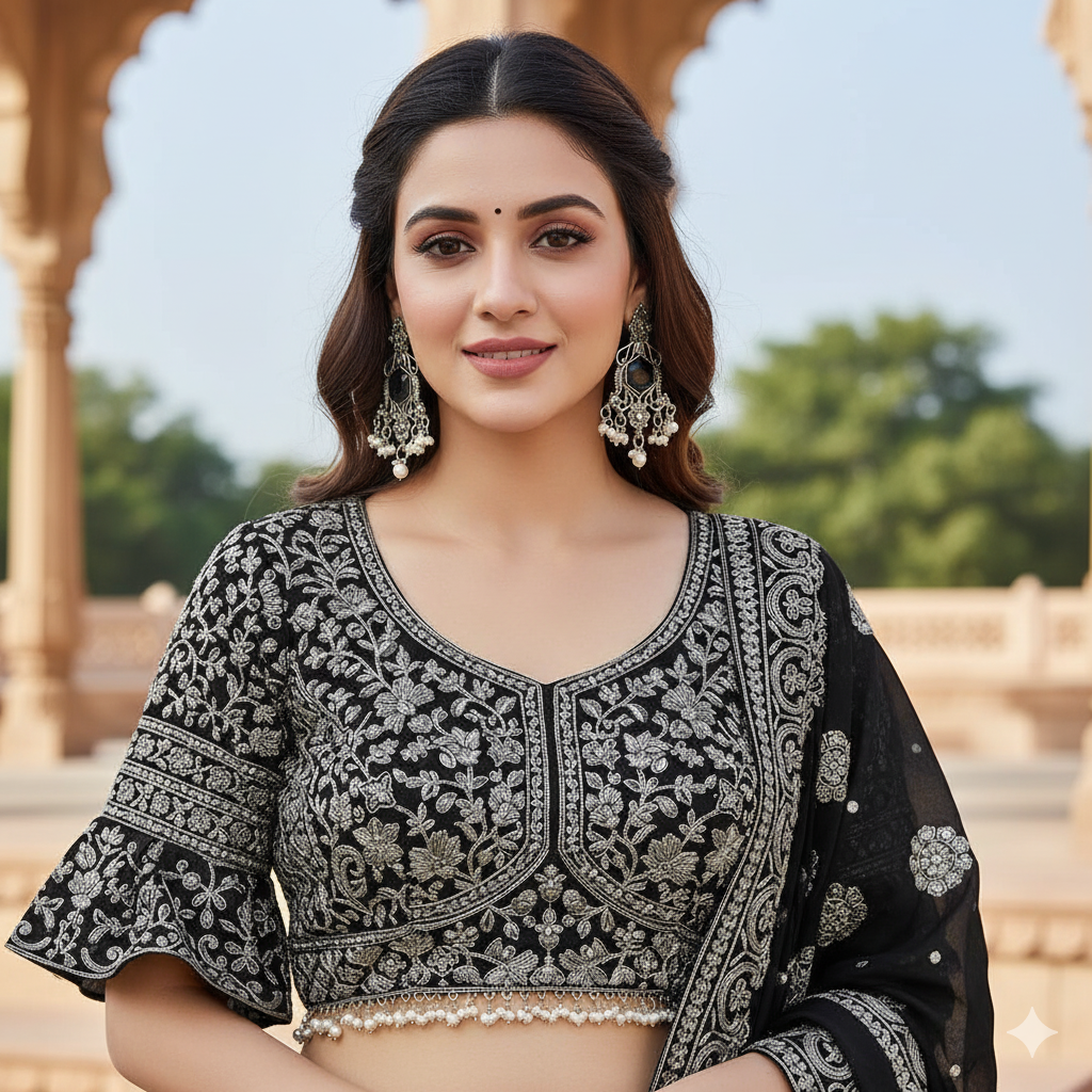 Oxidized Hexagon Stone Chandelier Earrings with Pearl Drops | Traditional Indian Jewellery for Festive & Wedding Wear