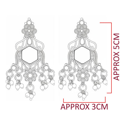 Oxidized Hexagon Stone Chandelier Earrings with Pearl Drops | Traditional Indian Jewellery for Festive & Wedding Wear