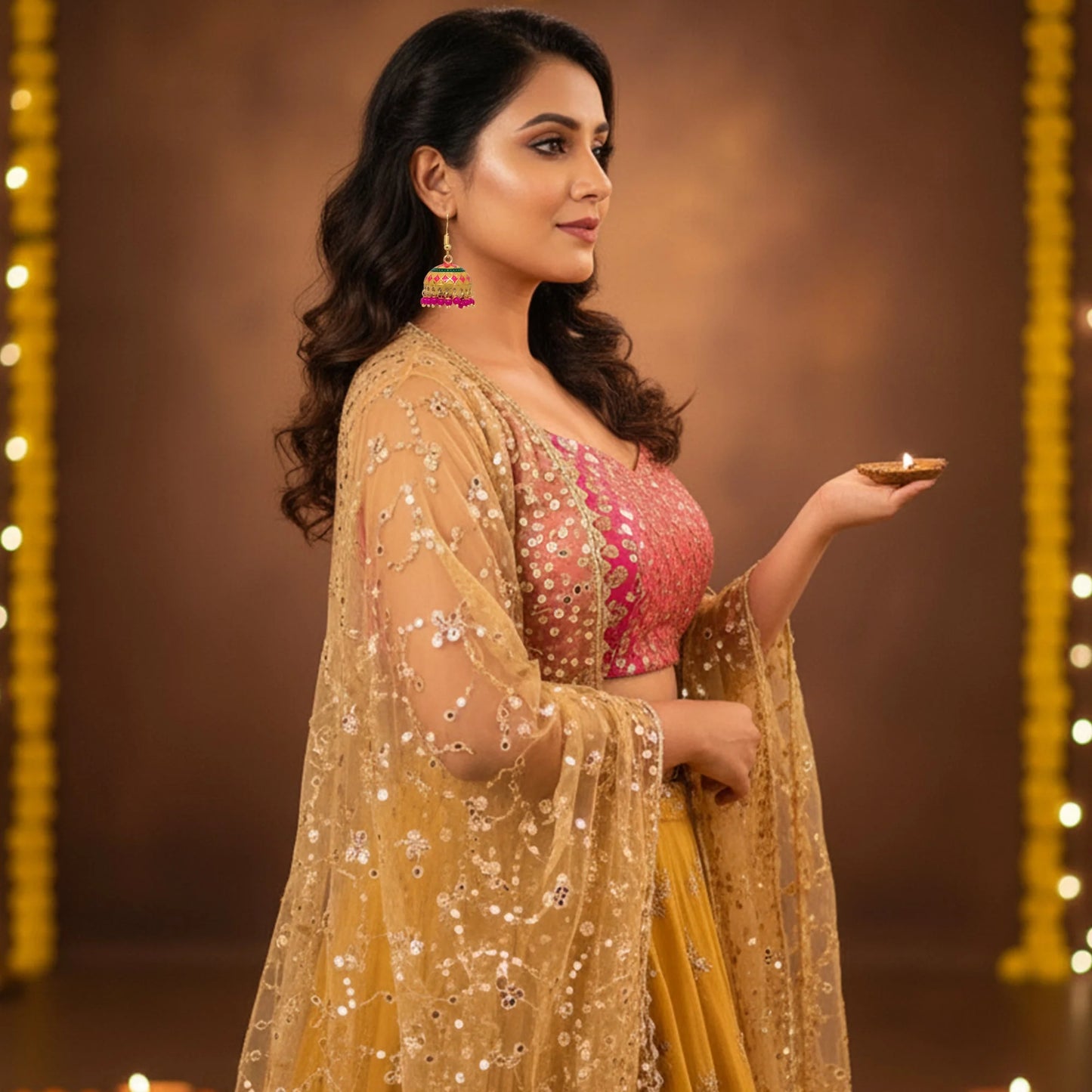 Meenakari Dome Jhumka Earrings