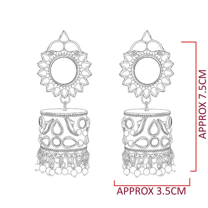 Oxidised Mirror Jhumka Earrings with Beads | Bohemian Ethnic Earrings for Festive Occasions