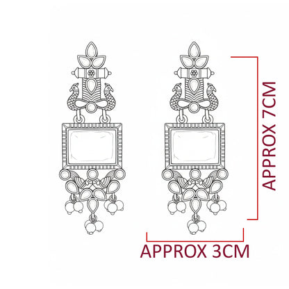 Oxidized Square Stone Chandelier Earrings with Pearl Drops | Traditional Indian Jewellery for Festive & Wedding Wear