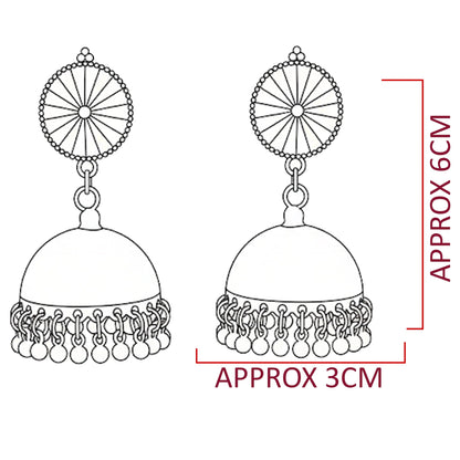 Sunburst Dome Jhumkas with Ghungroo | Antique Silver-Finish Earrings