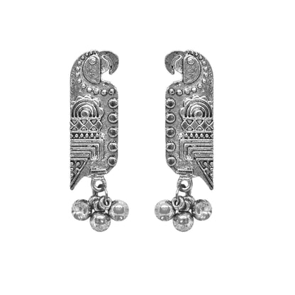 Parrot Shaped Oxidised Earrings for Women | Silver-Toned Bird Design Jhumkas