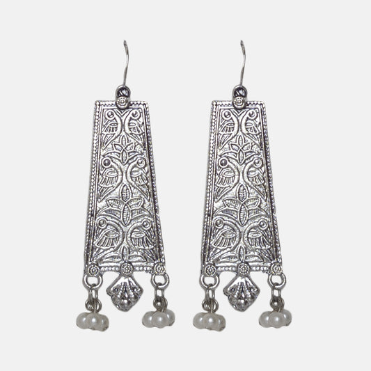 Rectangular Etched Drop Jhumka Earrings