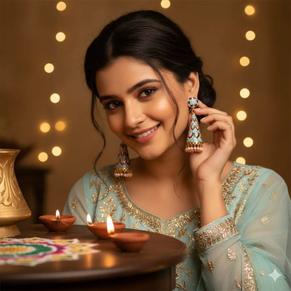 Meenakari Cone Jhumka Earrings for Women | Traditional Ethnic Indian Jewelry